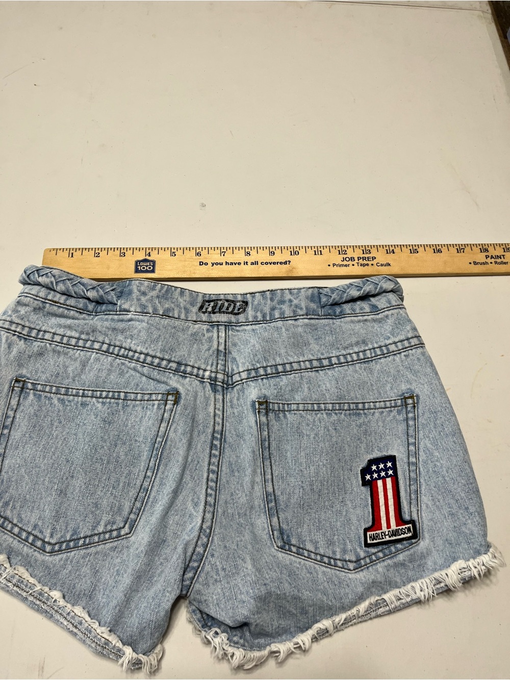 Harley-Davidson Light Blue Distressed Denim Shorts 2 - Picture 4 of 5